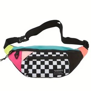 Unisex Colorful Checkered Crossbody Bag Color Block XL Large Capacity NWT